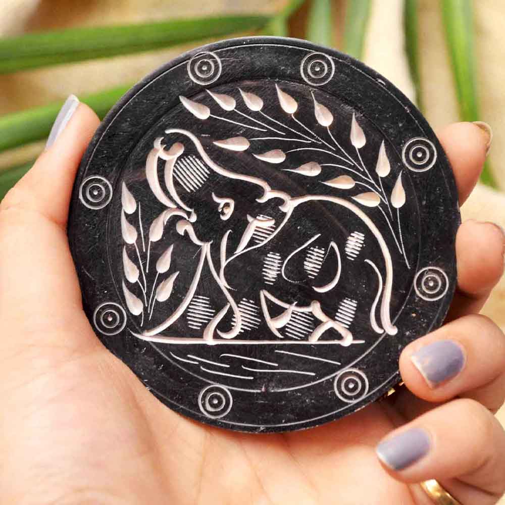 Black Marble Tea Coasters (Set of 6) With Stand