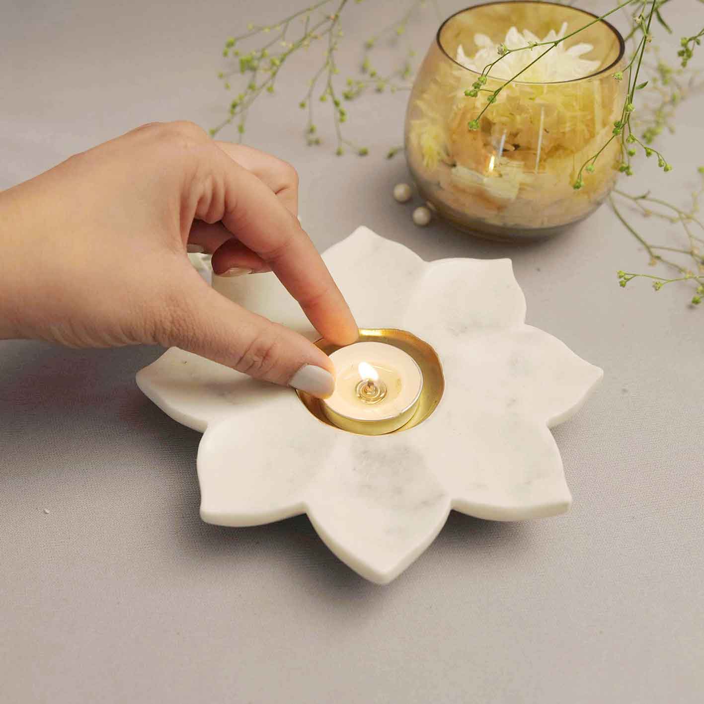Marble & Brass Sunflower Tealight Holder
