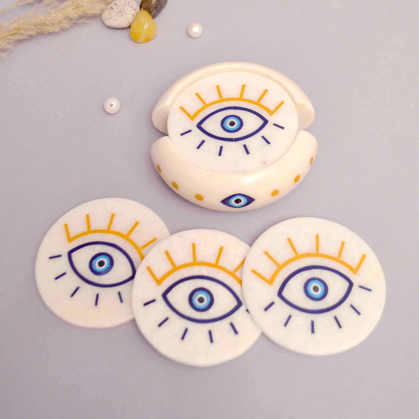 Evil Eye Coasters (Set Of 6 ) With Stand