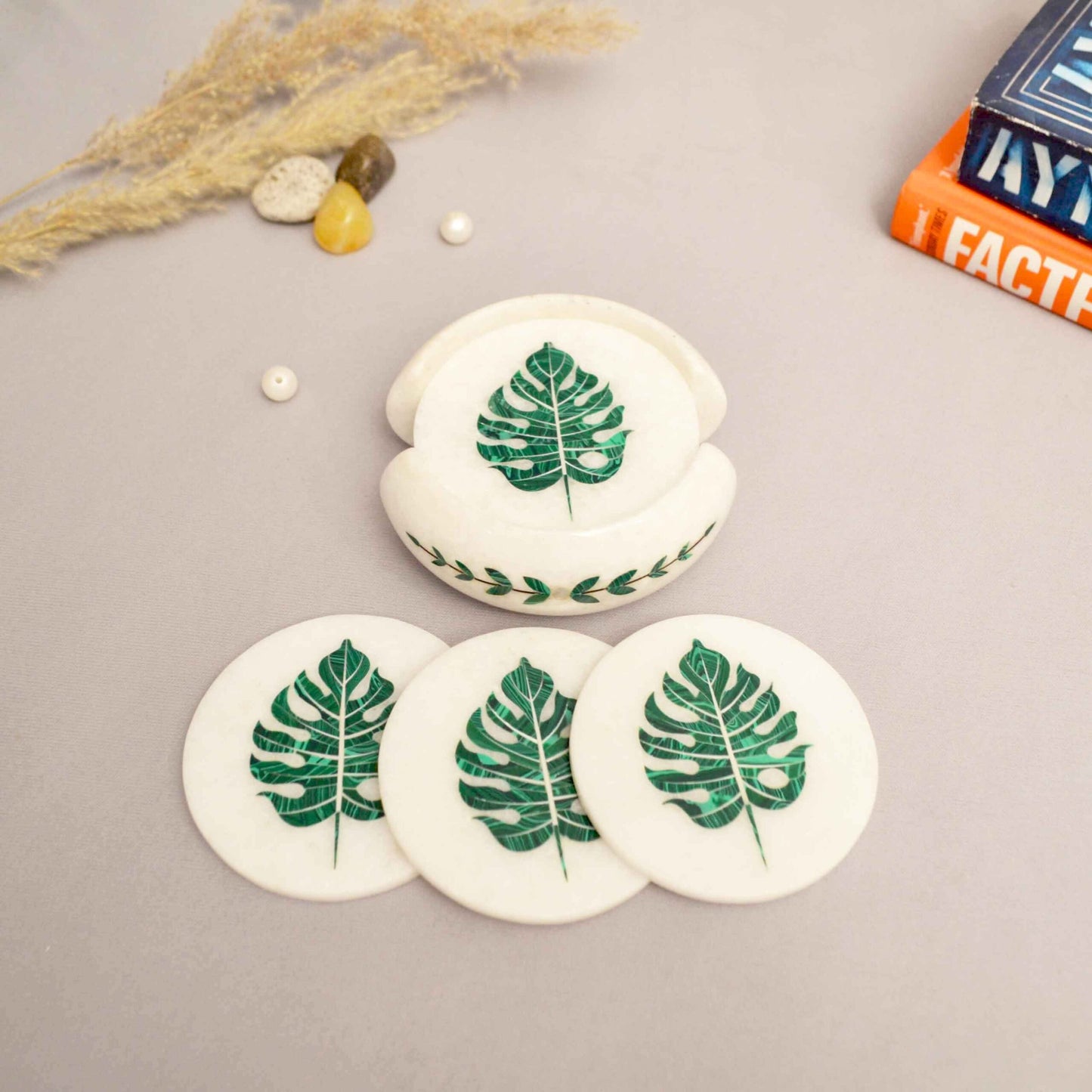 Monster Leaf Coasters (Set of 6) With Stand