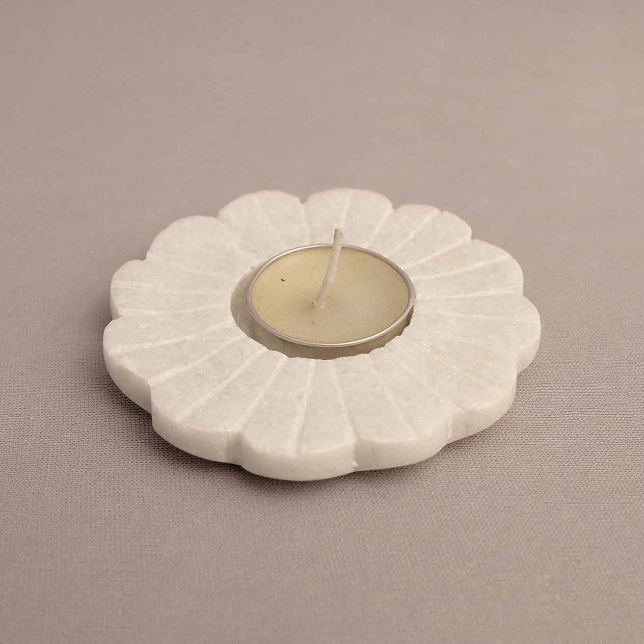Floral Marble Tea Light Candle Holder For Home Décor