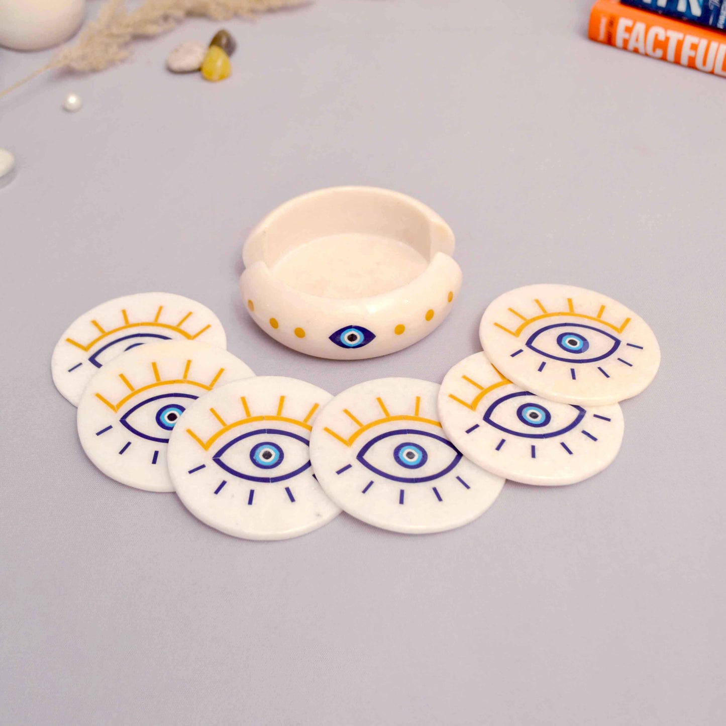 Evil Eye Coasters (Set Of 6 ) With Stand