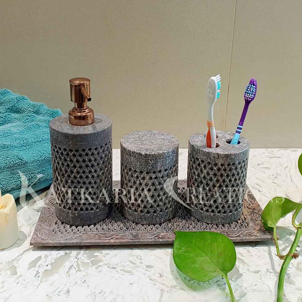 Beige Soapstone Bathroom Set With Tray