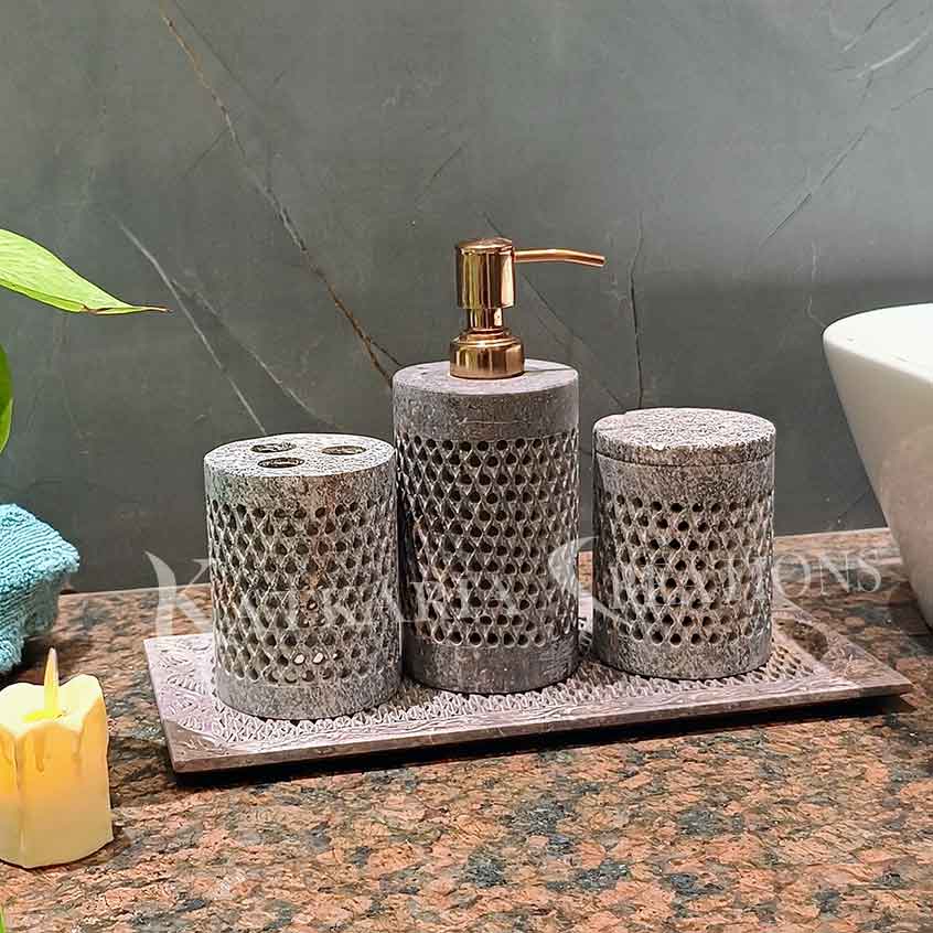 Beige Soapstone Bathroom Set With Tray