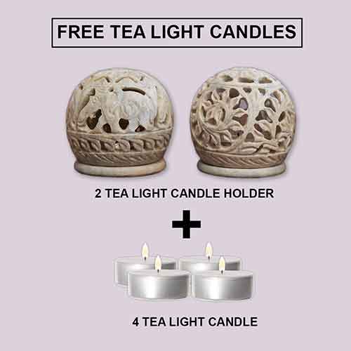 Handcrafted Soapstone Tealight Holder Set Of 2