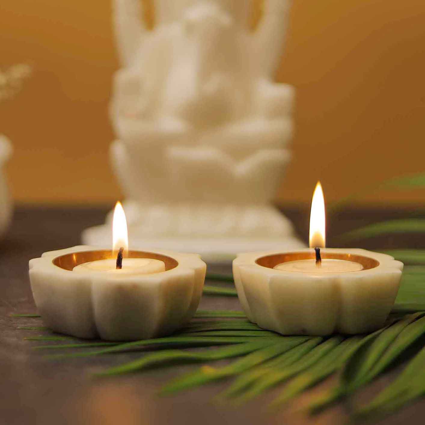 Marble Petal Tea Light Holder Set of 2
