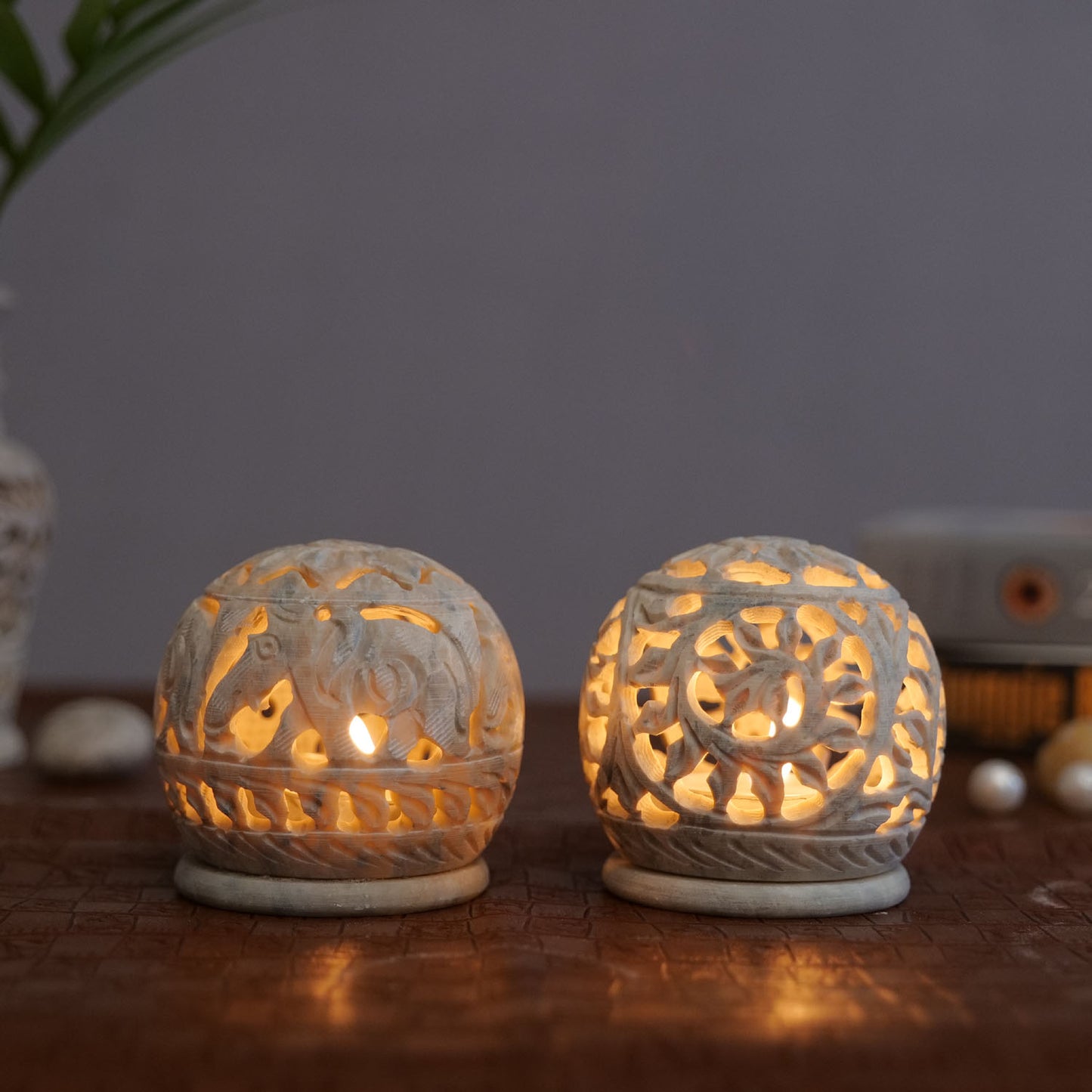 Handcrafted Soapstone Tealight Holder Set Of 2