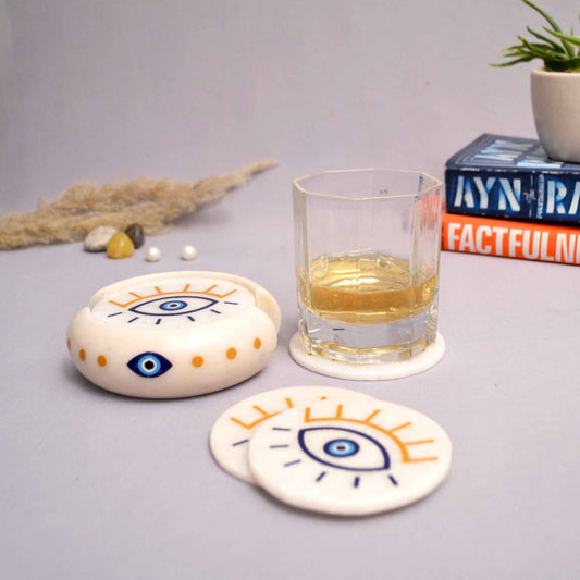 Evil Eye Coasters (Set Of 6 ) With Stand