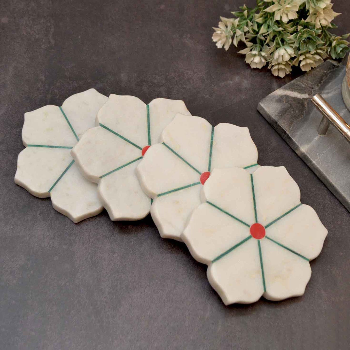 Floral Marble Coaster – (Set of 4)