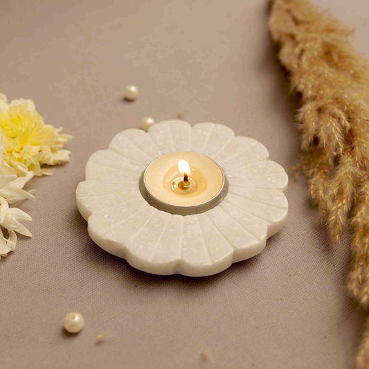 Floral Marble Tea Light Candle Holder For Home Décor
