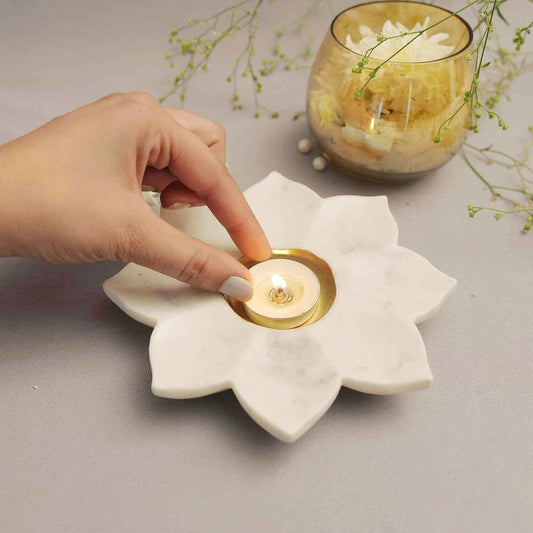 Marble & Brass Sunflower Tealight Holder