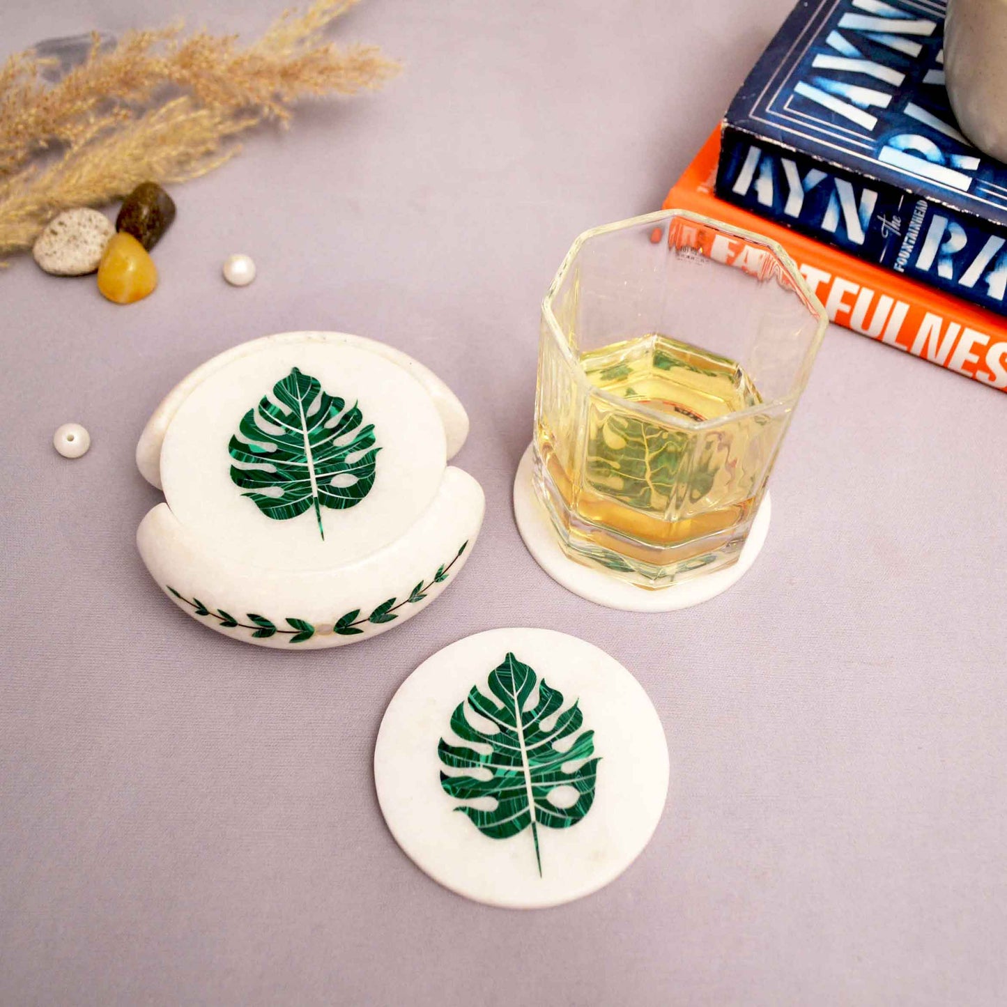 Monster Leaf Coasters (Set of 6) With Stand