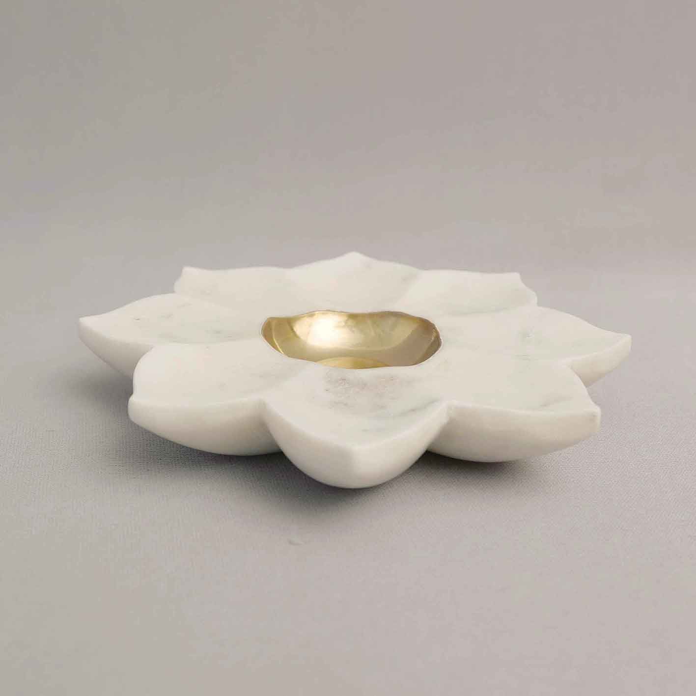 Marble & Brass Sunflower Tealight Holder