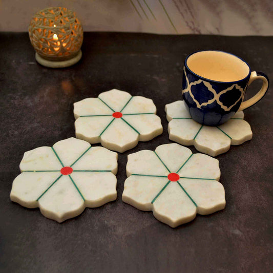 Floral Marble Coaster – (Set of 4)
