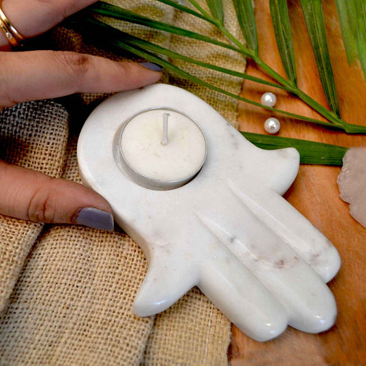 White Marble Hamsa Tealight Candle Holder