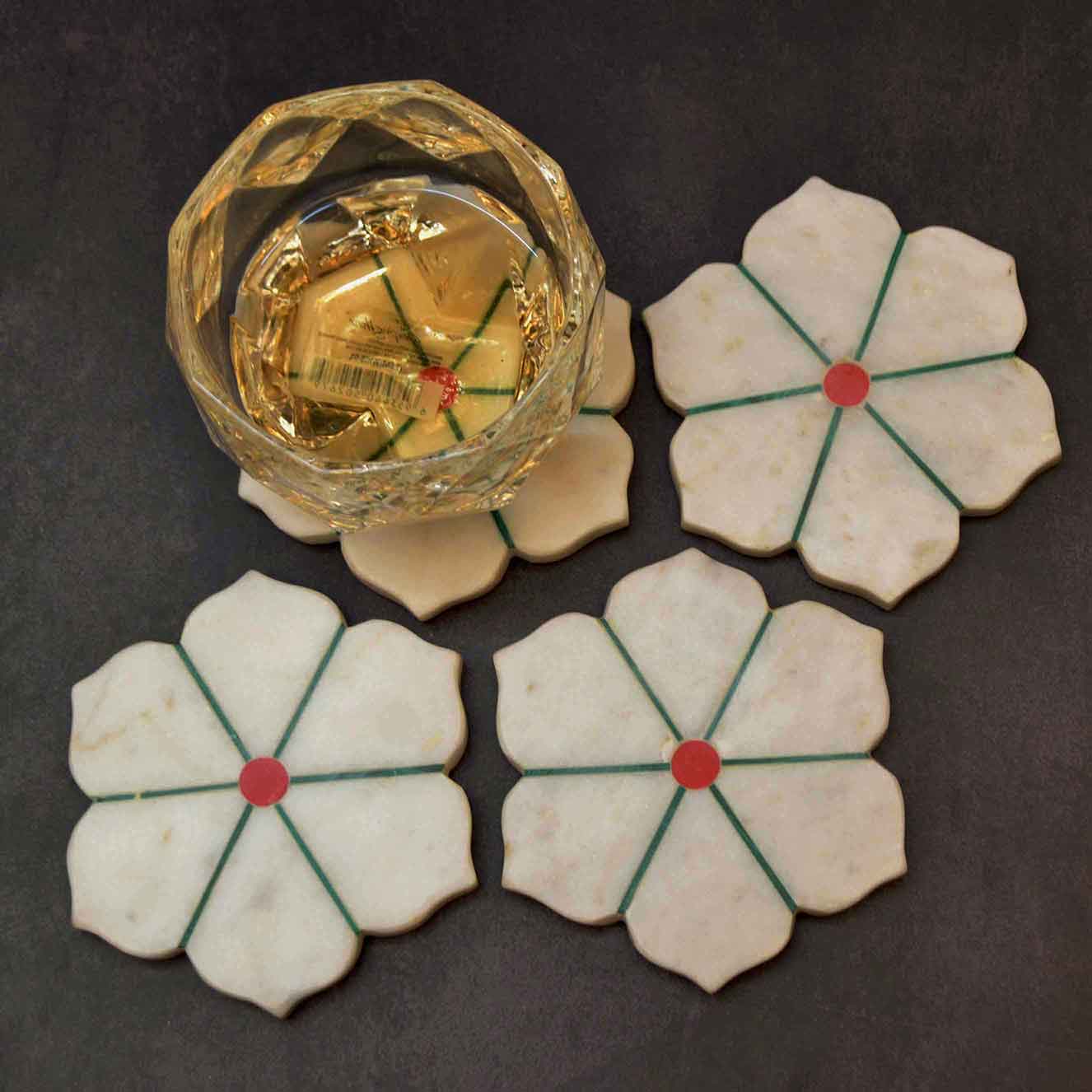 Floral Marble Coaster – (Set of 4)