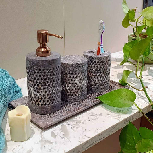 Beige Soapstone Bathroom Set With Tray