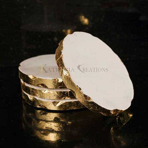 Golden Detailing Marble Coasters Set Of 4