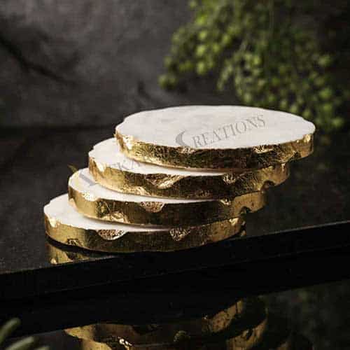 Golden Detailing Marble Coasters Set Of 4
