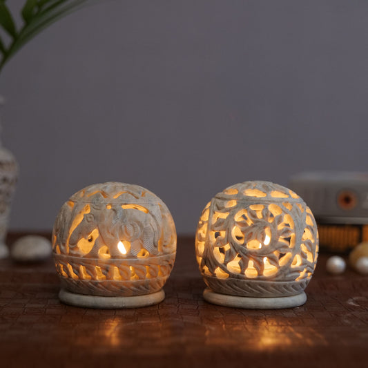 Handcrafted Soapstone Tealight Holder Set Of 2