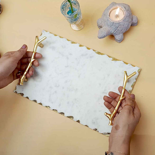 Marble Tray With Metal Handle