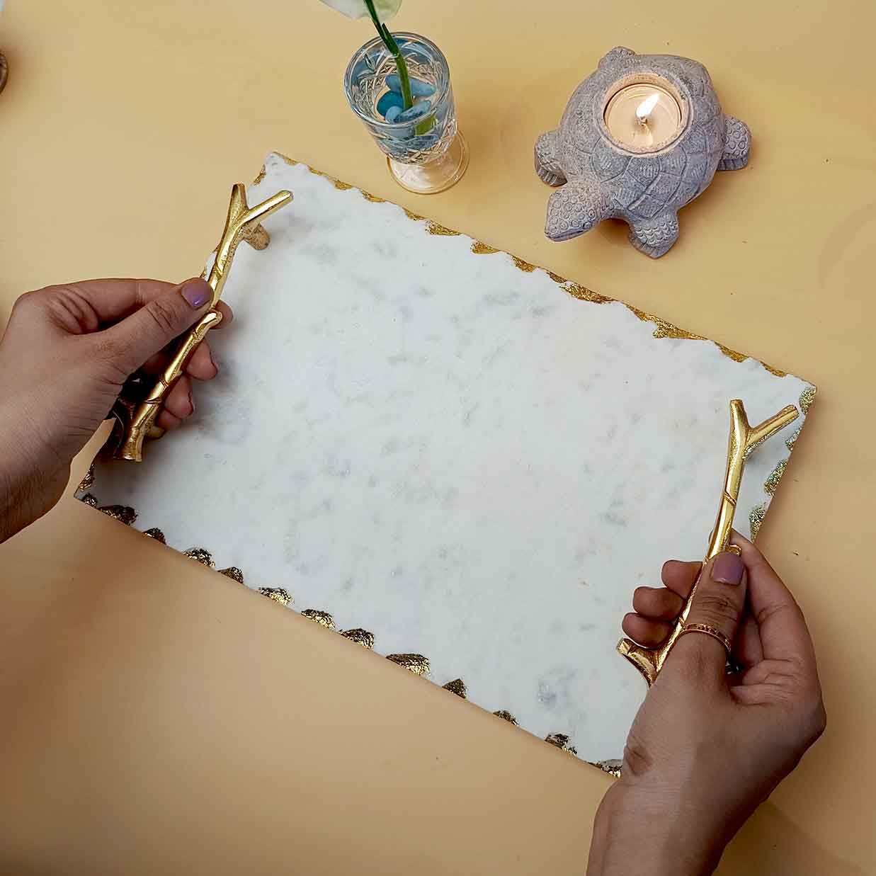 Marble Tray With Metal Handle