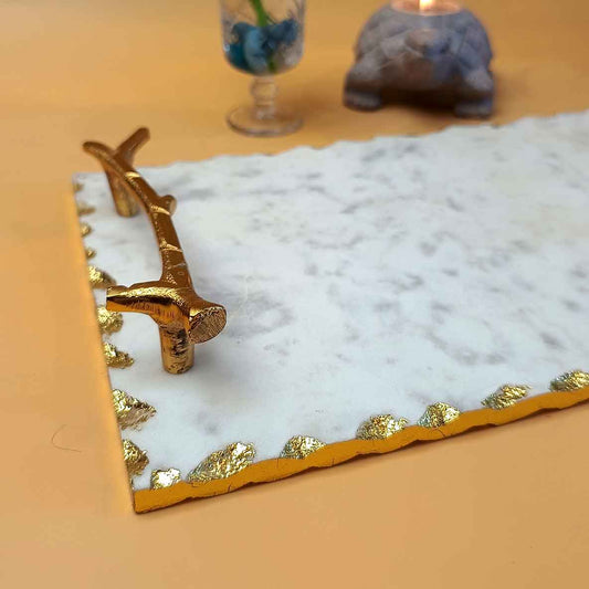 Marble Tray With Metal Handle