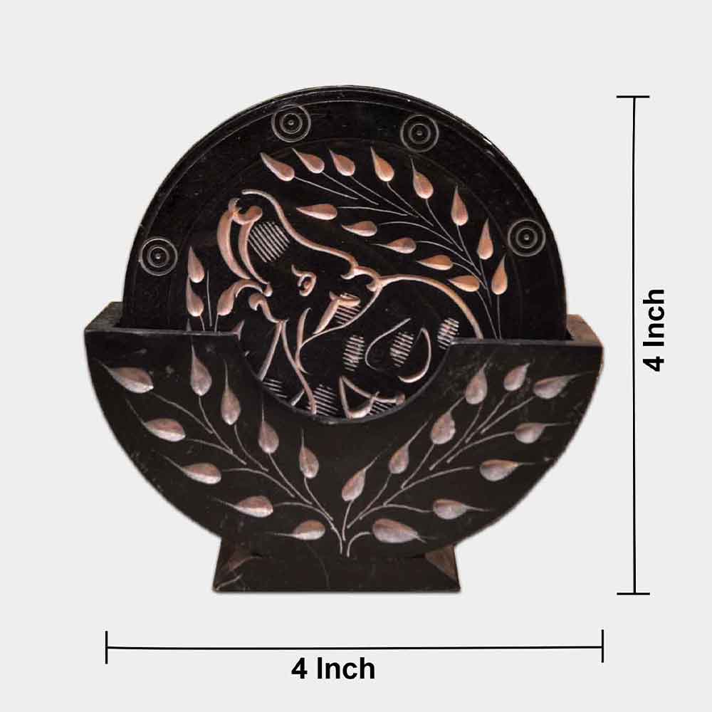 Black Marble Tea Coasters (Set of 6) With Stand