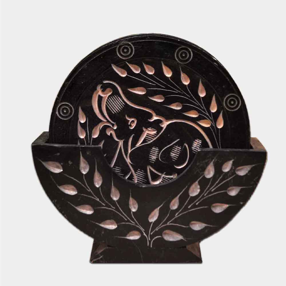 Black Marble Tea Coasters (Set of 6) With Stand